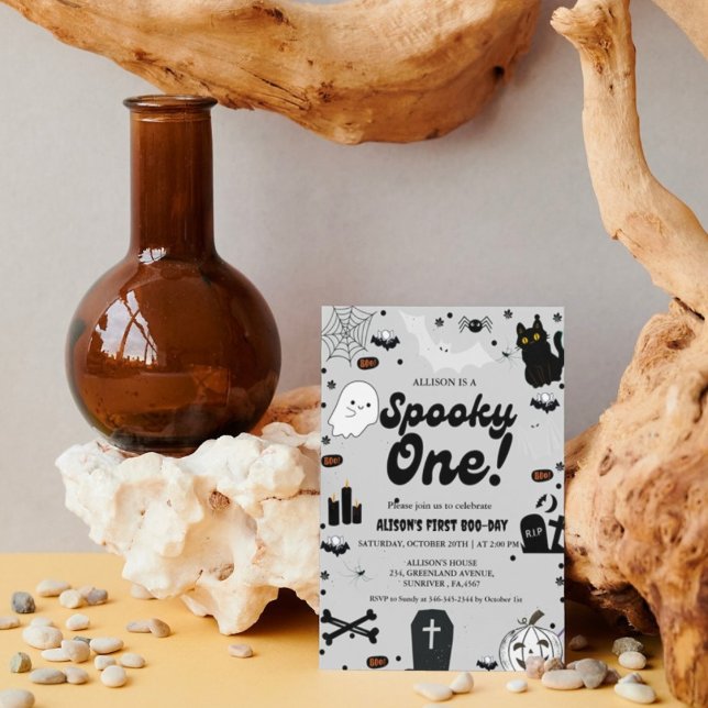 Convite Retro Grovy Halloween Spooky Um primeiro aniversar (Criador carregado)
