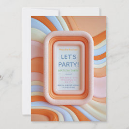 Convite Retro Gummy Pêssego e Ondas Azuis Aniversário