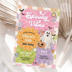 Convite Retro Halloween Spookes Vibes Ghost Birthday Girl