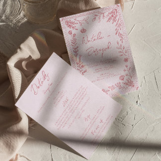 Convite Retro Hand Drawn Floral Garden All In One Wedding