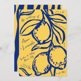 Convite Retro Hand Drawn Handwritten Blue Italian Wedding