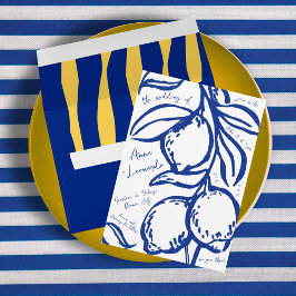 Convite Retro Hand Drawn Handwritten Blue Italian Wedding