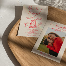 Convite Retro Hand Drawn Red Cake Unique Photo Wedding