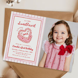 Convite Retro Hand Drawn Valentine First Birthday Photo