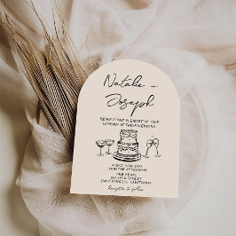 Convite Retro Hand Drawn Written Cake Quirky Arch Wedding