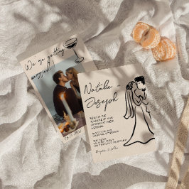 Convite Retro Hand Drawn Written Couple Photo Wedding