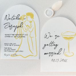 Convite Retro Hand Drawn Written Summer Arched Wedding