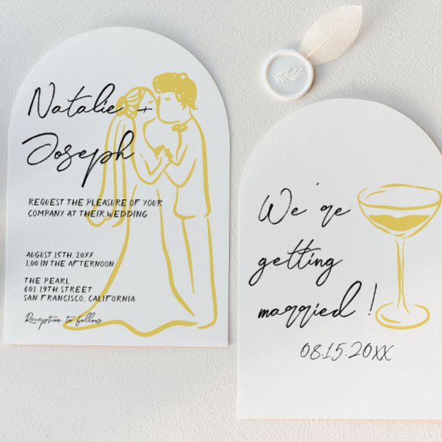 Convite Retro Hand Drawn Written Summer Arched Wedding (Criador carregado)