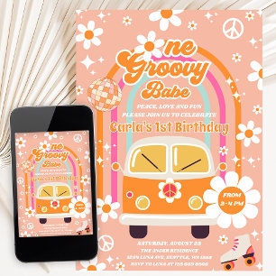 Convite Retro Hippie Arco-íris Um Bebê Maravilhoso 1º Aniv