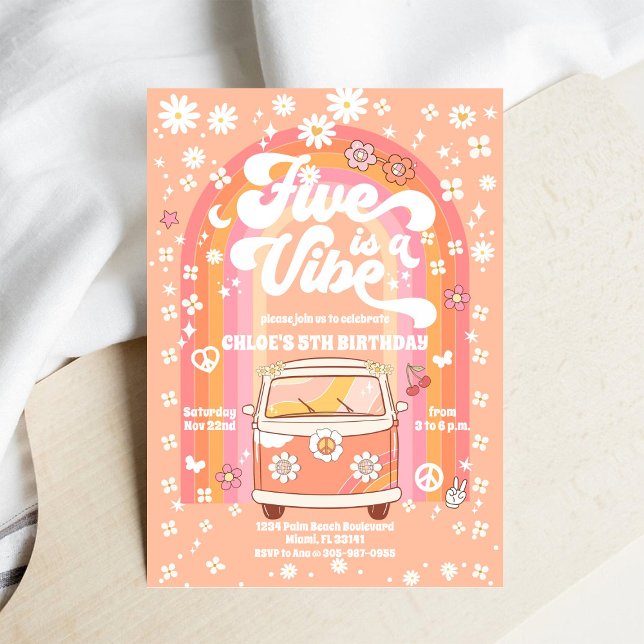 Convite Retro Hippie Birthday Invitation (Criador carregado)