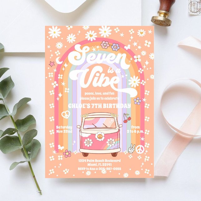 Convite Retro Hippie Birthday Invitation (Criador carregado)