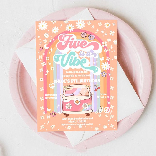 Convite Retro Hippie Birthday Invitation (Criador carregado)