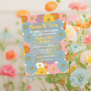 Convite Retro Hippie Floral Birthday