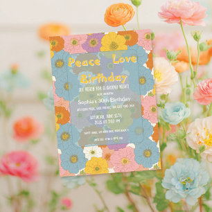 Convite Retro Hippie Floral Birthday