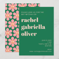 Retro Hippie Peace Flower Verde Rosa Bat Mitzvah