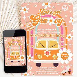 Convite Retro Hippie Rainbow Let's Get Groovy 5th Birthday