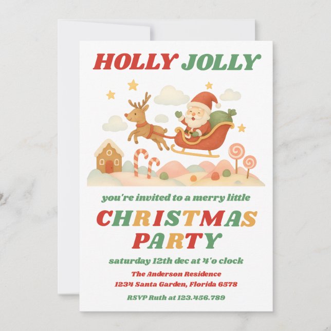 Convite Retro Holly Jolly Editable Christmas Party (Frente)