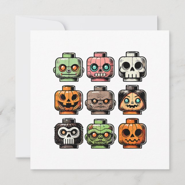 Convite Retro Horror Bricks Cabeça Assustadora Máscara de  (Frente)
