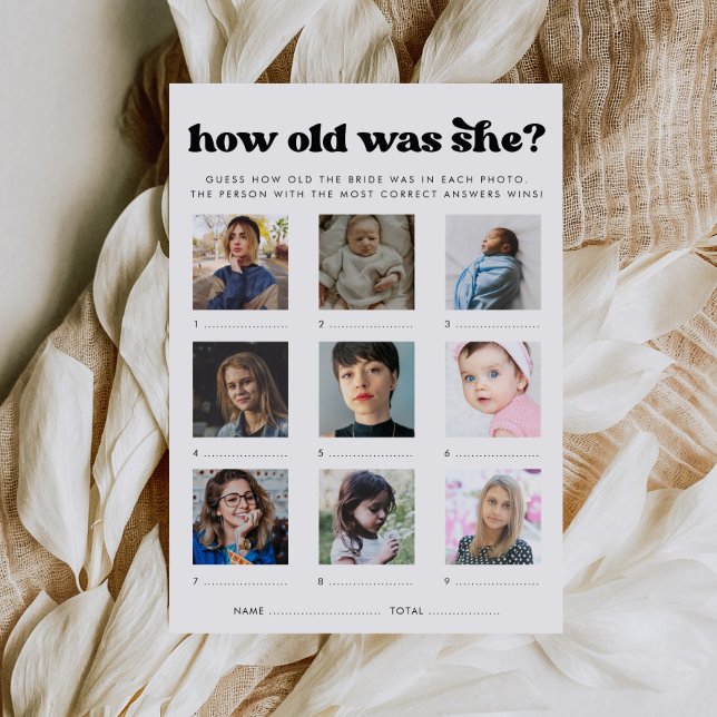 Convite Retro How Old Was She Bridal Shower Game Card (Criador carregado)