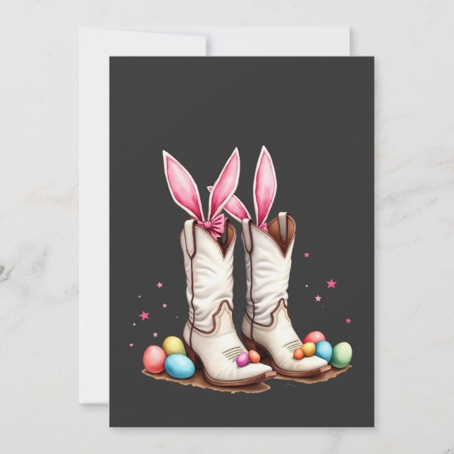 Convite Retro Howdy Páscoa Funny Cowboy Boots Easter Ovo (Frente)