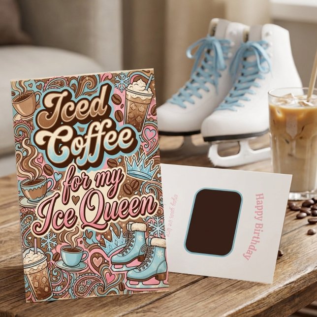 Convite Retro Iced Coffee Ice Queen Gift Card Holder (Coffee gift card holder for ice skater friend)