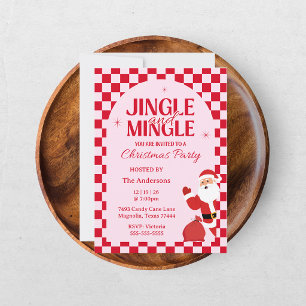 Convite Retro Jingle e Mingle Natal Xadrez Vermelho
