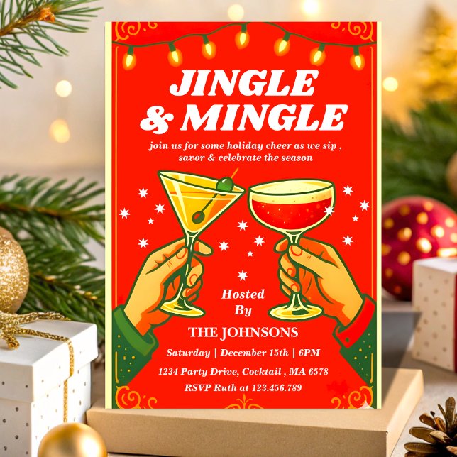 Convite Retro Jingle & Mingle Christmas Cocktail Party (Criador carregado)