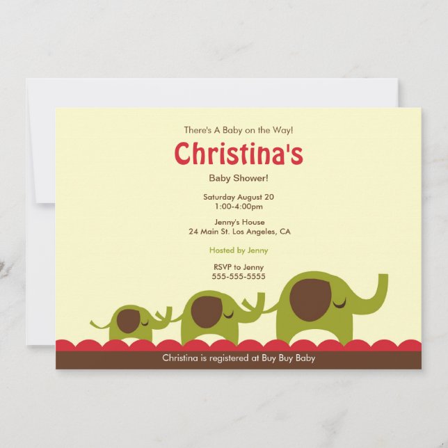Convite Retro Jungle Elephant Baby Shower Invitation (Frente)