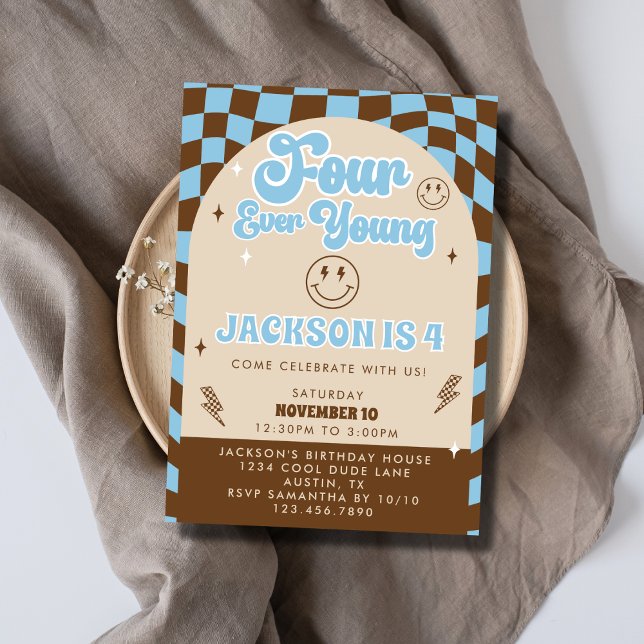 Convite Retrô Legal Quatro Meninos 4 Festa de Aniversário (Criador carregado)