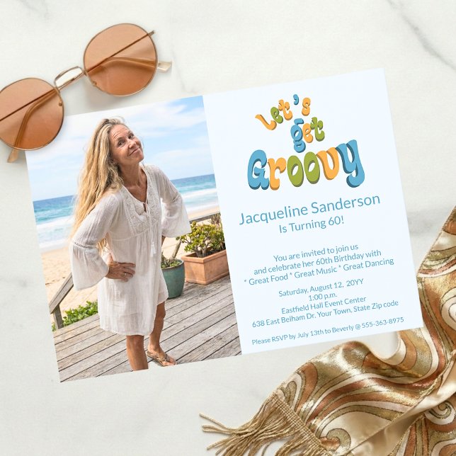 Convite Retro Let's Get Groovy Photo 60th Birthday Party (Criador carregado)