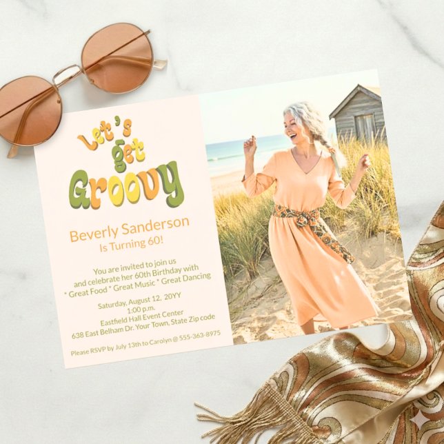 Convite Retro Let's Get Groovy Photo 60th Birthday Party (Criador carregado)