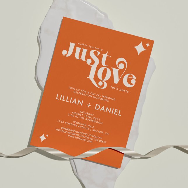 Convite Retro Love Orange and Cream Casual Weding (Criador carregado)