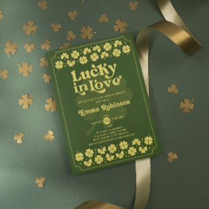 Convite Retro Lucky em Amor Dia de São Patrício Chá de Noi