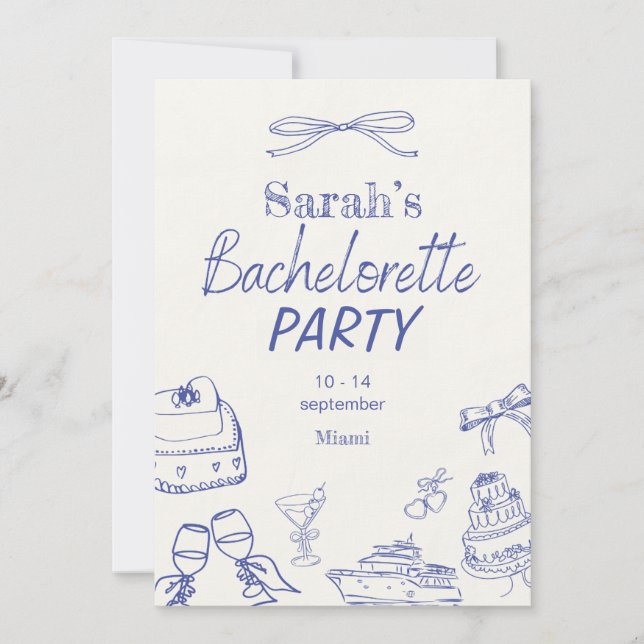 Convite Retro Luxe Praia | Despedida de Solteira Editável (Frente)