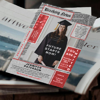 Convite Retro Magazine Cover Newspaper Style Graduation 