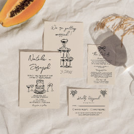 Convite Retro Mão Desenhada Bolo Escrito Quirky Bold Casam