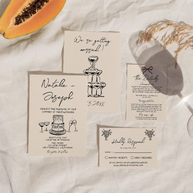 Convite Retro Mão Desenhada Bolo Escrito Quirky Bold Casam (Criador carregado)