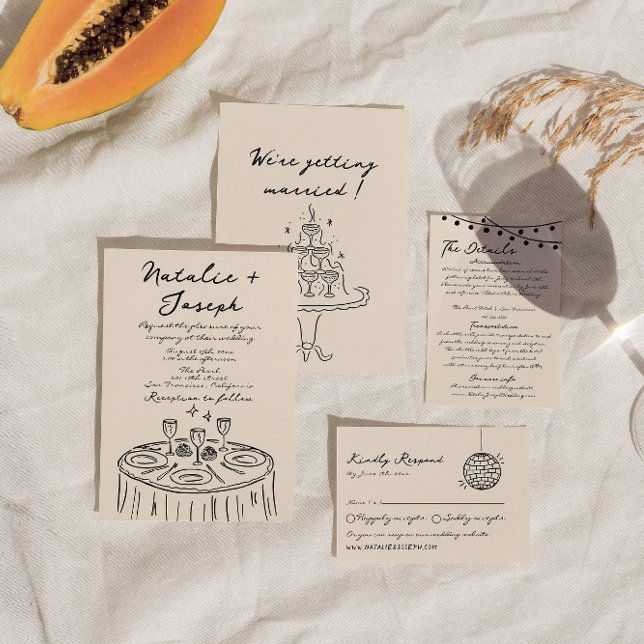 Convite Retro-Mão Desenhado Diversão Escrita Casamento De  (Criador carregado)