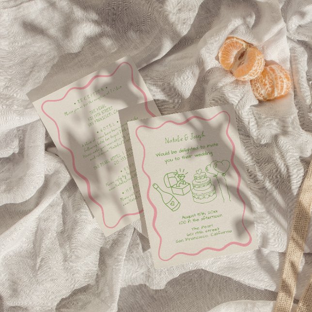 Convite Retro-Mão Desenhou O Funky Modern Tudo Em Um Casam (Criador carregado)