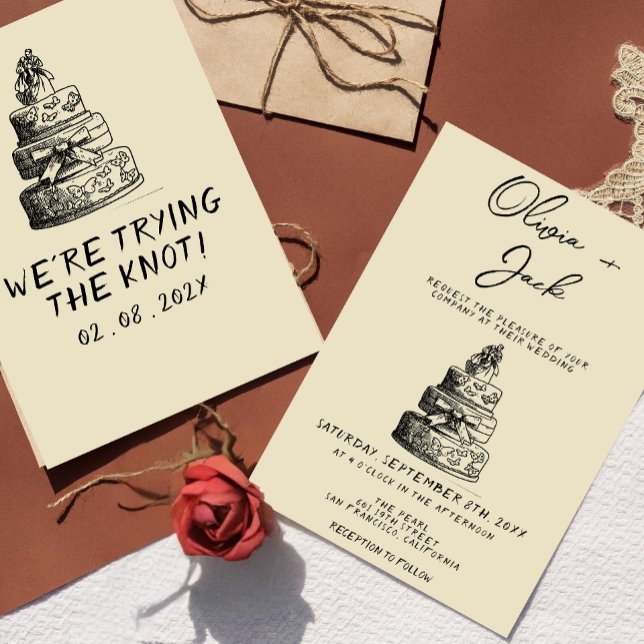 Convite Retro Mão Escrita Desenhada Bolo Quirky tendência  (Criador carregado)