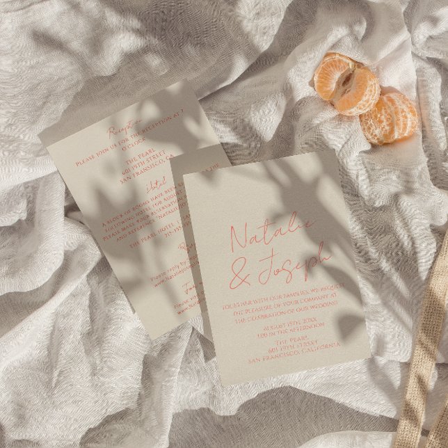 Convite Retro Mão Escrita Whimsical All In One Wedding (Criador carregado)