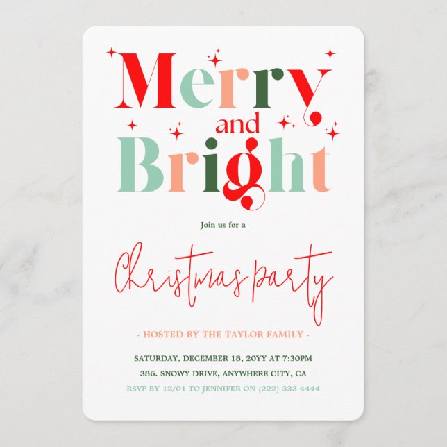 Convite Retro Merry and Bright Christmas Party (Frente)
