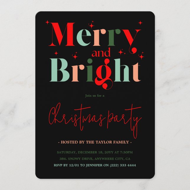 Convite Retro Merry and Bright Christmas Party (Frente)