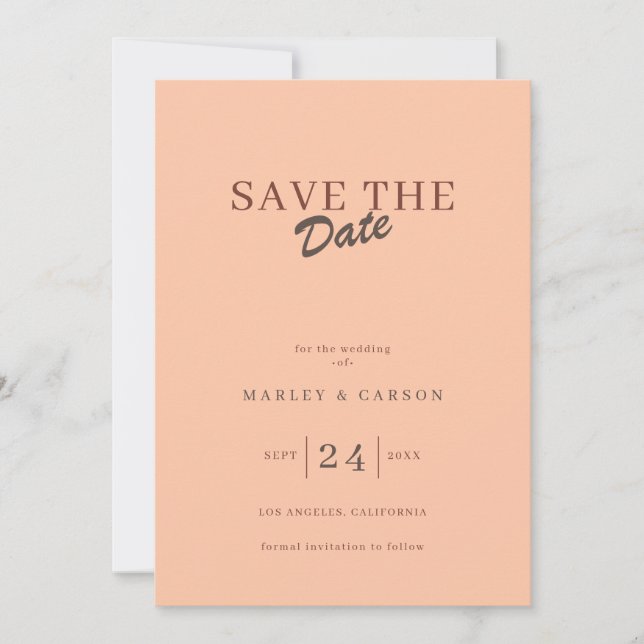 Convite Retro Minimal Coral Peach Save The Date Wedding (Frente)
