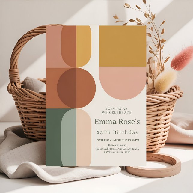 Convite Retro Mint & Orange Boho Stripes Birthday (Criador carregado)