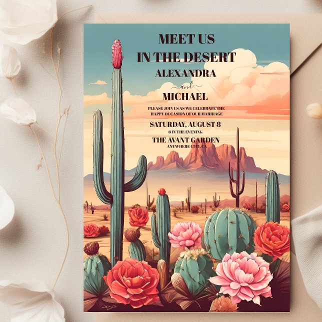 Convite Retro Modern Cactus Wedding (Criador carregado)