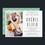Convite Retro Modern Chic Photo Blue and Green Bat Mitzvah<br><div class="desc">Retro Modern Chic Photo Blue and Green Bat Mitzvah Invitation</div>