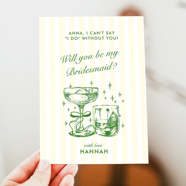 Convite Retro Modern Green Bridesmaid Proposal Card (Criador carregado)