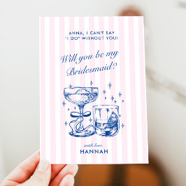 Convite Retro Modern Vintage Blue Bridesmaid Proposal Card