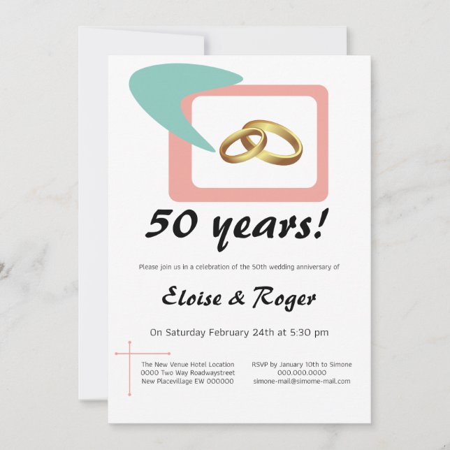 Convite Retrô moderno do século Médio do 50º aniversário d (Frente)